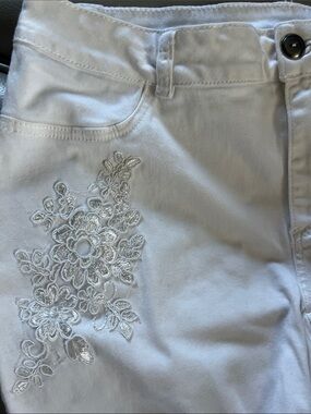 Piccadilly White Cotton Embroidered Pants